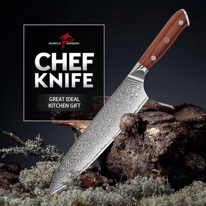 Damascus Knife Set - 3 PCS Kitchen Knife Set | Chef Knives 8 Inch, Santoku 7 Inch , Paring Knives 5 Inch, VG10 Steel Blade, Ergonomic Wooden Handle, Gift Box
