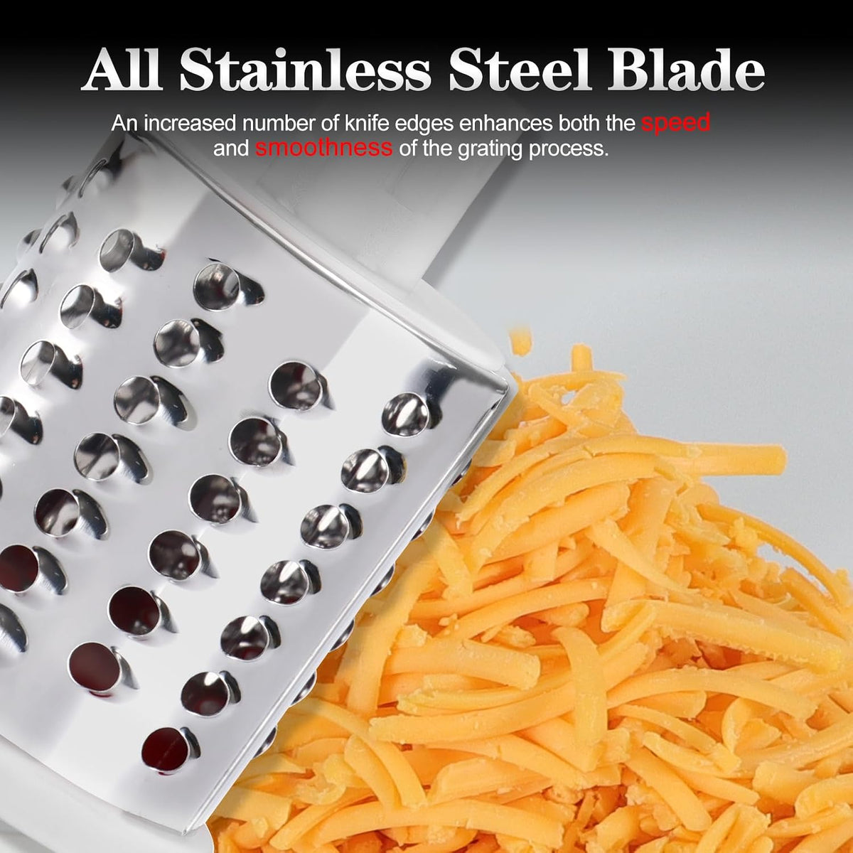 Rotary Cheese Grater Hand Crank, Kitchen Shredder Speed Mandolin Slicer Nuts Grinder with Handle and Drum Blades for Cheese, Vegetable, Walnuts, Chocolate, Potato, Carrot, 3 Blades, White
