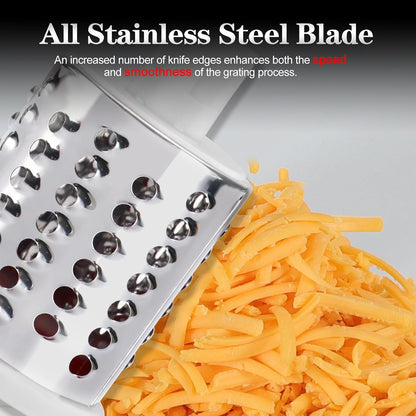Rotary Cheese Grater Hand Crank, Kitchen Shredder Speed Mandolin Slicer Nuts Grinder with Handle and Drum Blades for Cheese, Vegetable, Walnuts, Chocolate, Potato, Carrot, 3 Blades, White