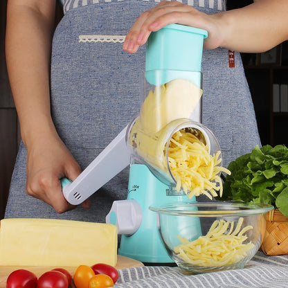 Rotary Cheese Grater Hand Crank, Kitchen Shredder Speed Mandolin Slicer Nuts Grinder with Handle and Drum Blades for Cheese, Vegetable, Walnuts, Chocolate, Potato, Carrot, 3 Blades, White
