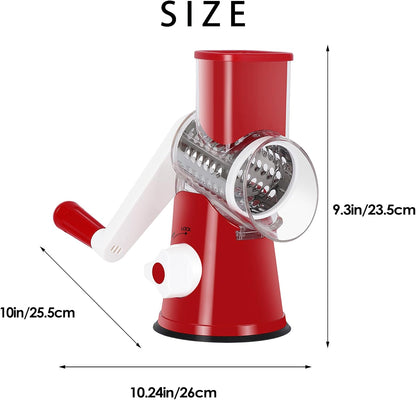 Rotary Cheese Grater Hand Crank, Kitchen Shredder Speed Mandolin Slicer Nuts Grinder with Handle and Drum Blades for Cheese, Vegetable, Walnuts, Chocolate, Potato, Carrot, 3 Blades, White