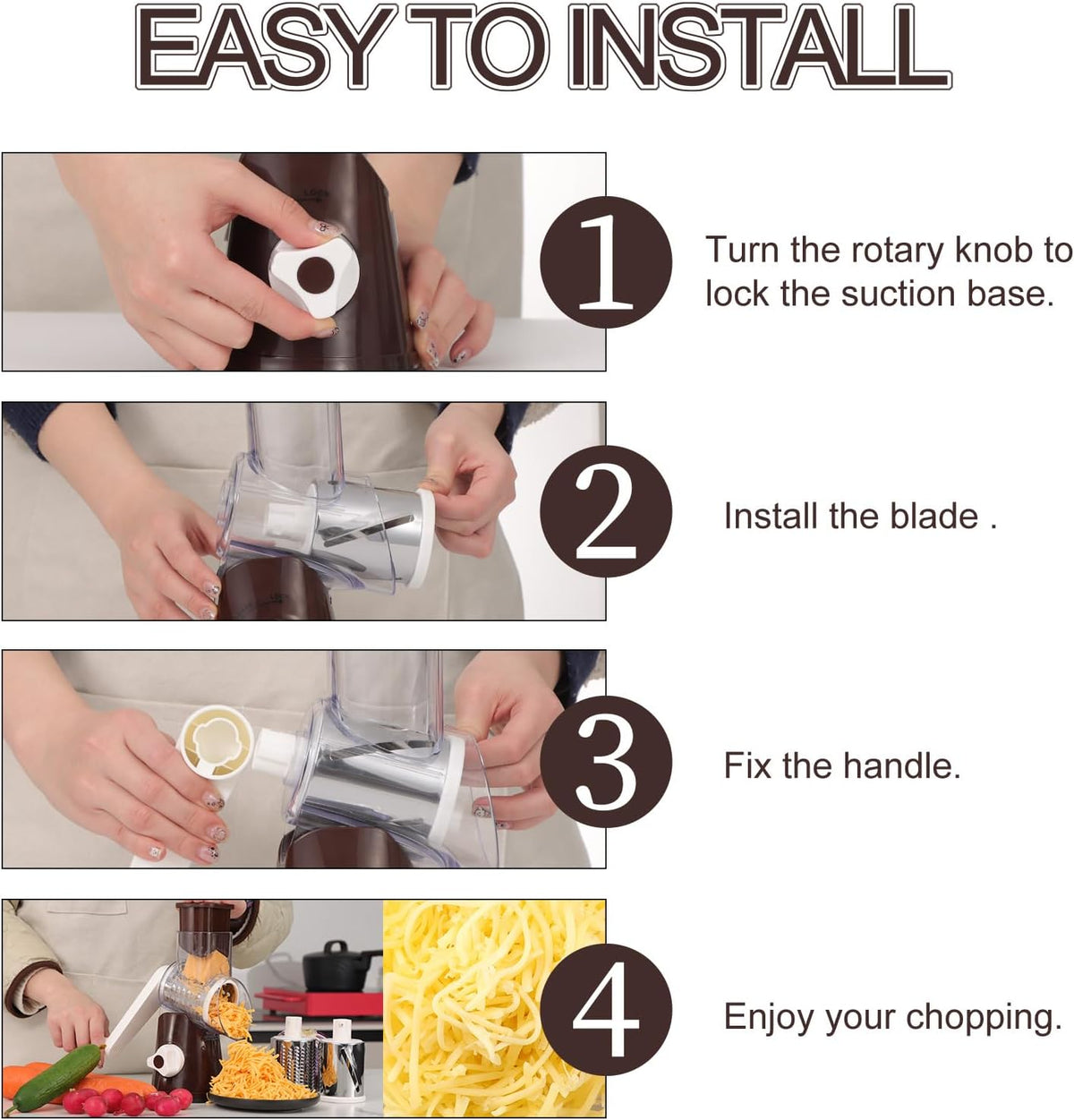 Rotary Cheese Grater Hand Crank, Kitchen Shredder Speed Mandolin Slicer Nuts Grinder with Handle and Drum Blades for Cheese, Vegetable, Walnuts, Chocolate, Potato, Carrot, 3 Blades, White