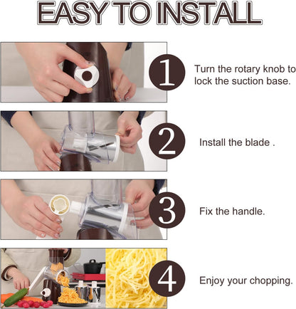 Rotary Cheese Grater Hand Crank, Kitchen Shredder Speed Mandolin Slicer Nuts Grinder with Handle and Drum Blades for Cheese, Vegetable, Walnuts, Chocolate, Potato, Carrot, 3 Blades, White