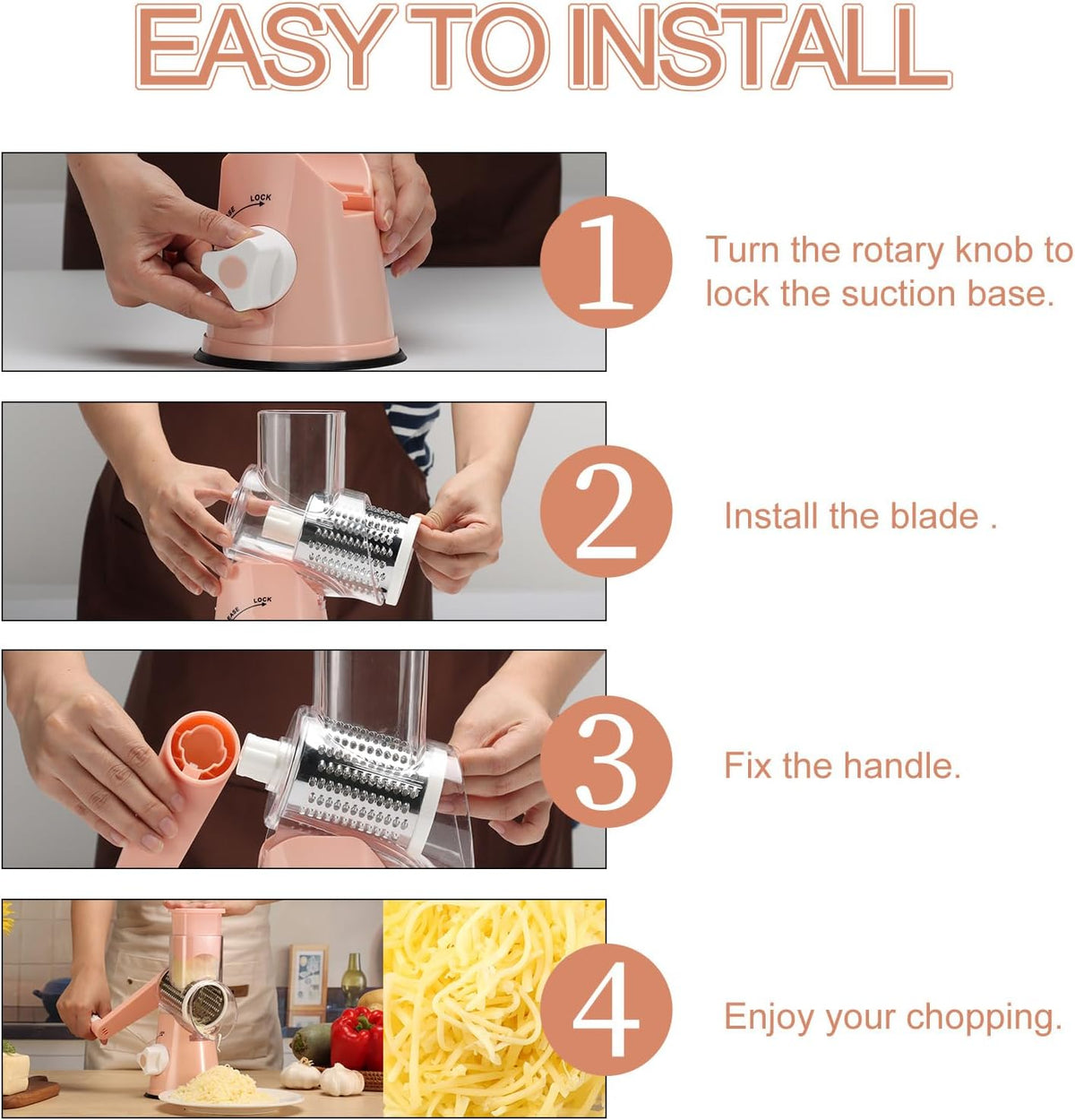 Rotary Cheese Grater Hand Crank, Kitchen Shredder Speed Mandolin Slicer Nuts Grinder with Handle and Drum Blades for Cheese, Vegetable, Walnuts, Chocolate, Potato, Carrot, 3 Blades, White