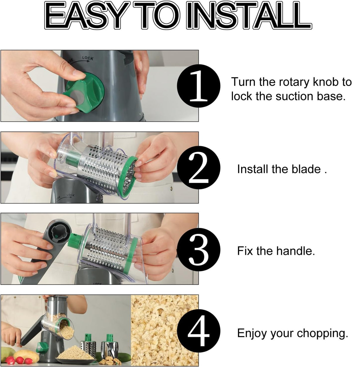 Rotary Cheese Grater Hand Crank, Kitchen Shredder Speed Mandolin Slicer Nuts Grinder with Handle and Drum Blades for Cheese, Vegetable, Walnuts, Chocolate, Potato, Carrot, 3 Blades, White