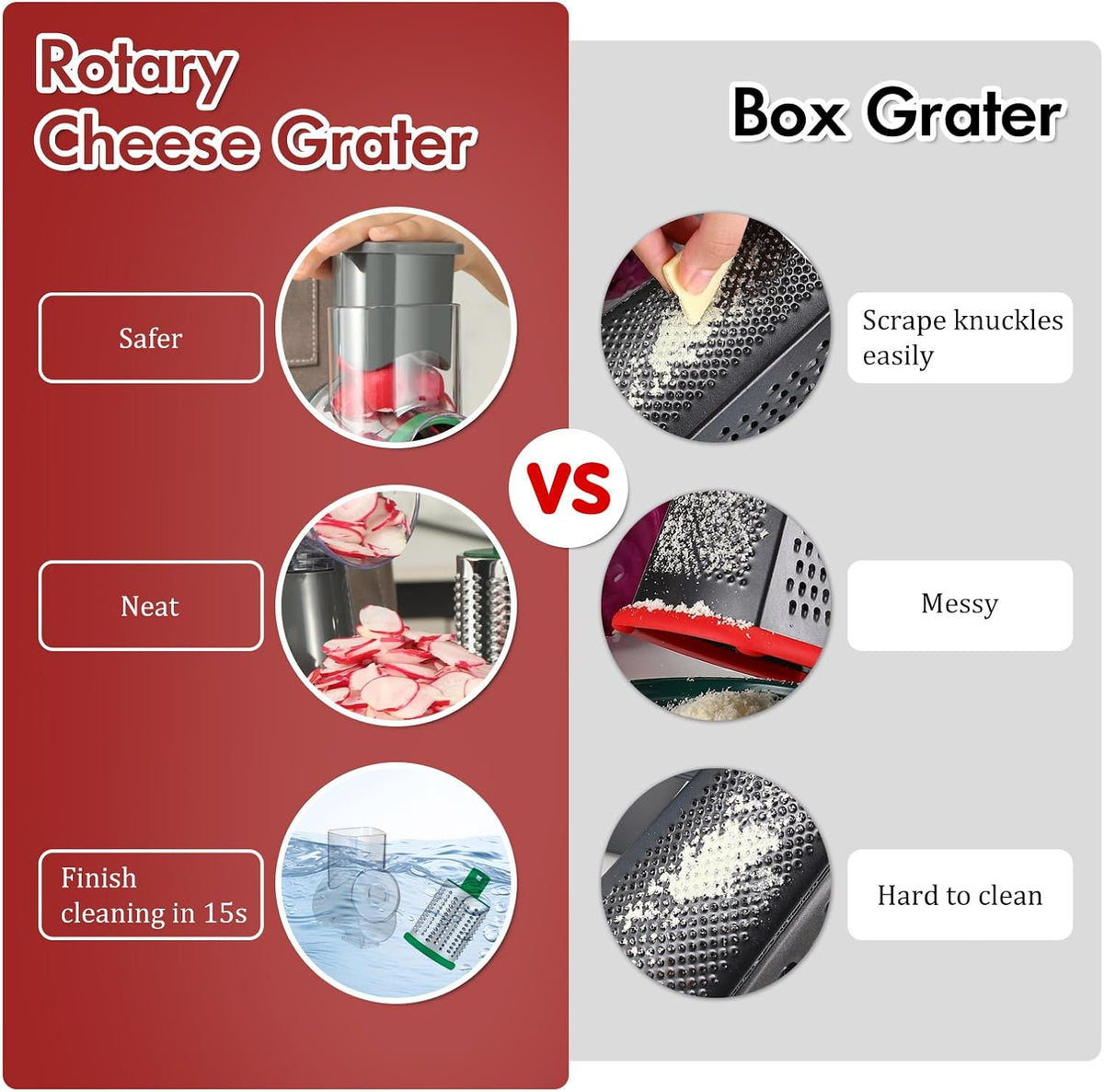 Rotary Cheese Grater Hand Crank, Kitchen Shredder Speed Mandolin Slicer Nuts Grinder with Handle and Drum Blades for Cheese, Vegetable, Walnuts, Chocolate, Potato, Carrot, 3 Blades, White