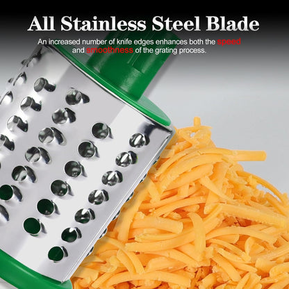 Rotary Cheese Grater Hand Crank, Kitchen Shredder Speed Mandolin Slicer Nuts Grinder with Handle and Drum Blades for Cheese, Vegetable, Walnuts, Chocolate, Potato, Carrot, 3 Blades, White