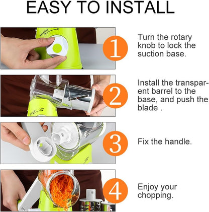 Rotary Cheese Grater Hand Crank, Kitchen Shredder Speed Mandolin Slicer Nuts Grinder with Handle and Drum Blades for Cheese, Vegetable, Walnuts, Chocolate, Potato, Carrot, 3 Blades, White