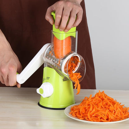 Rotary Cheese Grater Hand Crank, Kitchen Shredder Speed Mandolin Slicer Nuts Grinder with Handle and Drum Blades for Cheese, Vegetable, Walnuts, Chocolate, Potato, Carrot, 3 Blades, White