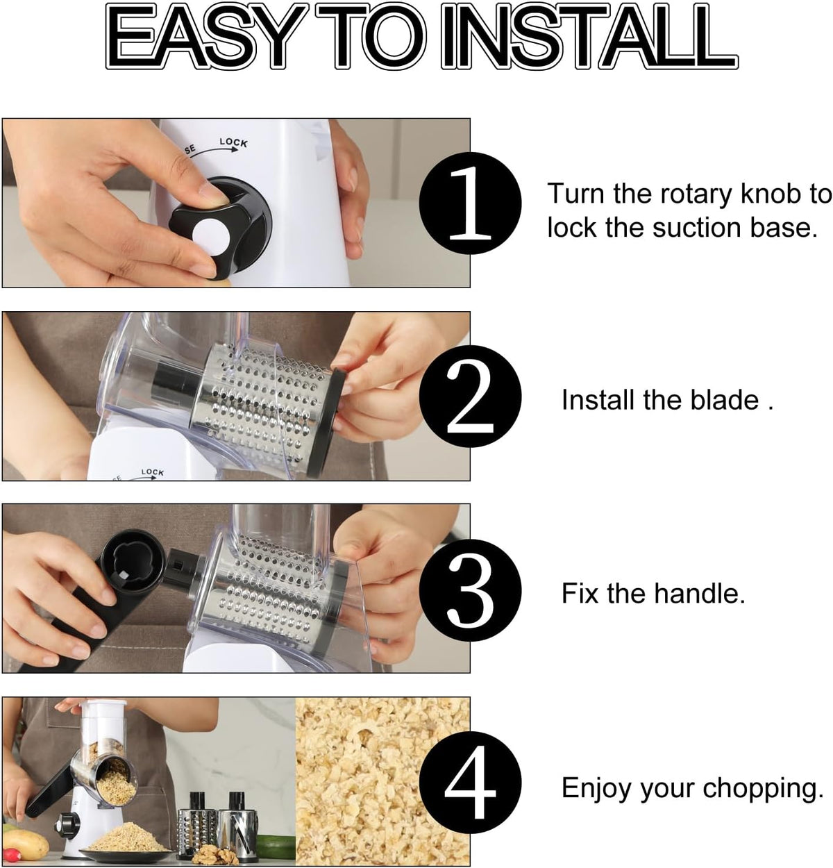 Rotary Cheese Grater Hand Crank, Kitchen Shredder Speed Mandolin Slicer Nuts Grinder with Handle and Drum Blades for Cheese, Vegetable, Walnuts, Chocolate, Potato, Carrot, 3 Blades, White