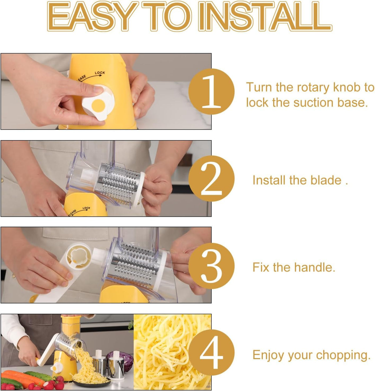 Rotary Cheese Grater Hand Crank, Kitchen Shredder Speed Mandolin Slicer Nuts Grinder with Handle and Drum Blades for Cheese, Vegetable, Walnuts, Chocolate, Potato, Carrot, 3 Blades, White