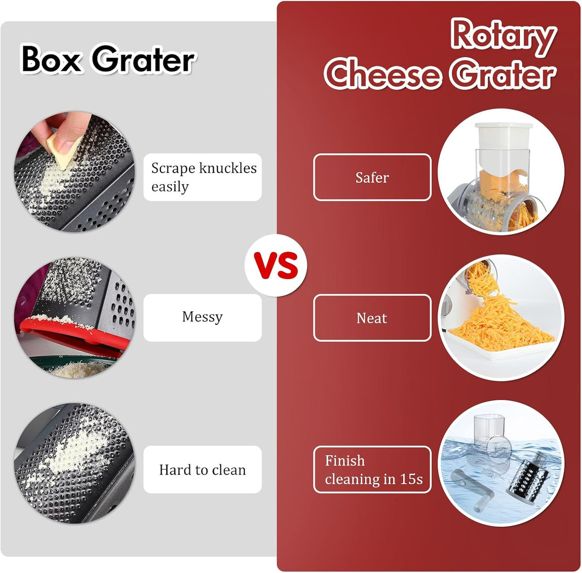 Rotary Cheese Grater Hand Crank, Kitchen Shredder Speed Mandolin Slicer Nuts Grinder with Handle and Drum Blades for Cheese, Vegetable, Walnuts, Chocolate, Potato, Carrot, 3 Blades, White