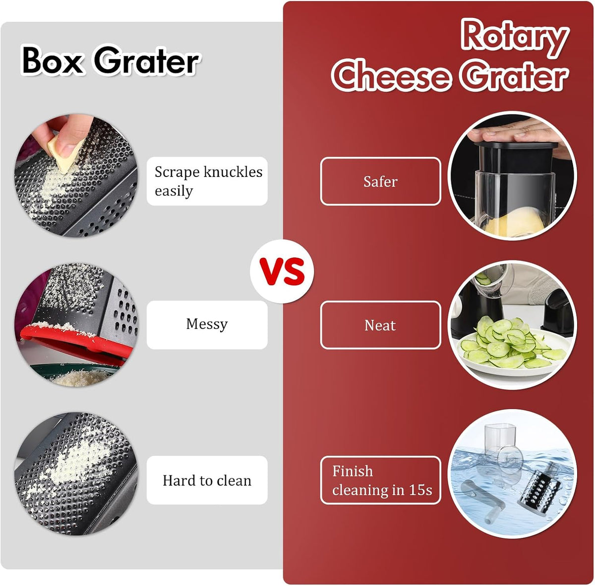 Rotary Cheese Grater Hand Crank, Kitchen Shredder Speed Mandolin Slicer Nuts Grinder with Handle and Drum Blades for Cheese, Vegetable, Walnuts, Chocolate, Potato, Carrot, 3 Blades, White