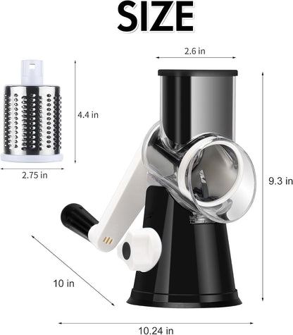 Rotary Cheese Grater Hand Crank, Kitchen Shredder Speed Mandolin Slicer Nuts Grinder with Handle and Drum Blades for Cheese, Vegetable, Walnuts, Chocolate, Potato, Carrot, 3 Blades, White