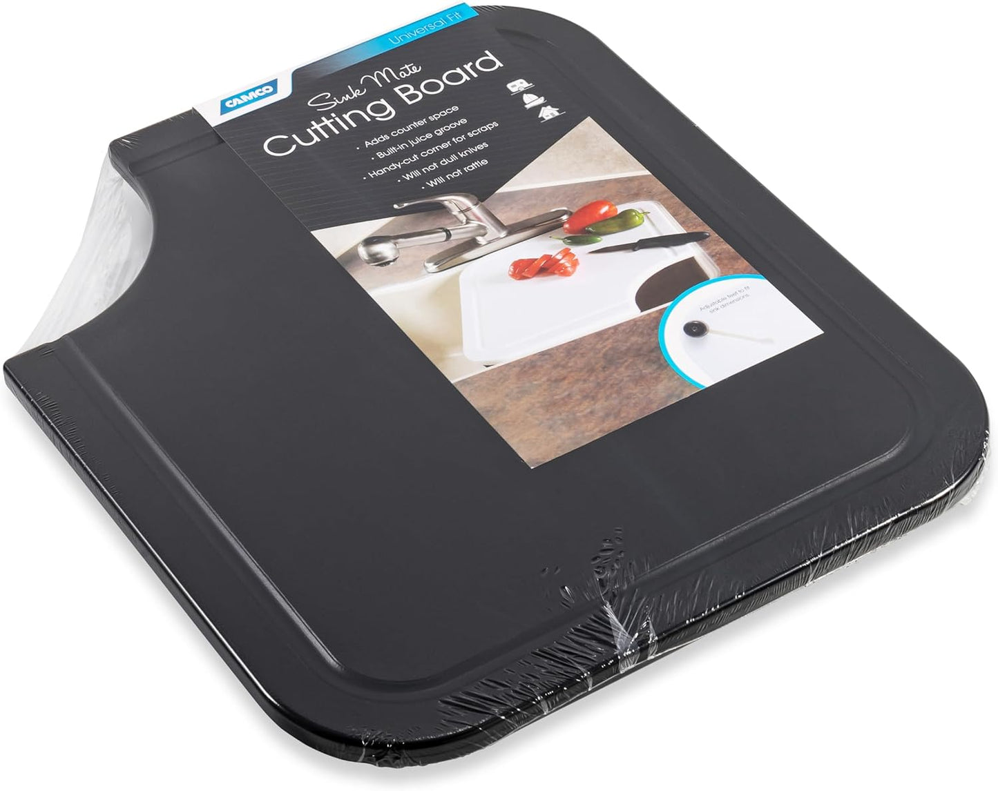 RV/Marine Sink Mate 12½-Inches x 14 ½-Inches Cutting Board - Fits Securely Over Your RV or Boat's Kitchen Sink - Ideal for Cleaning, Carving and Chopping - Black (43858)