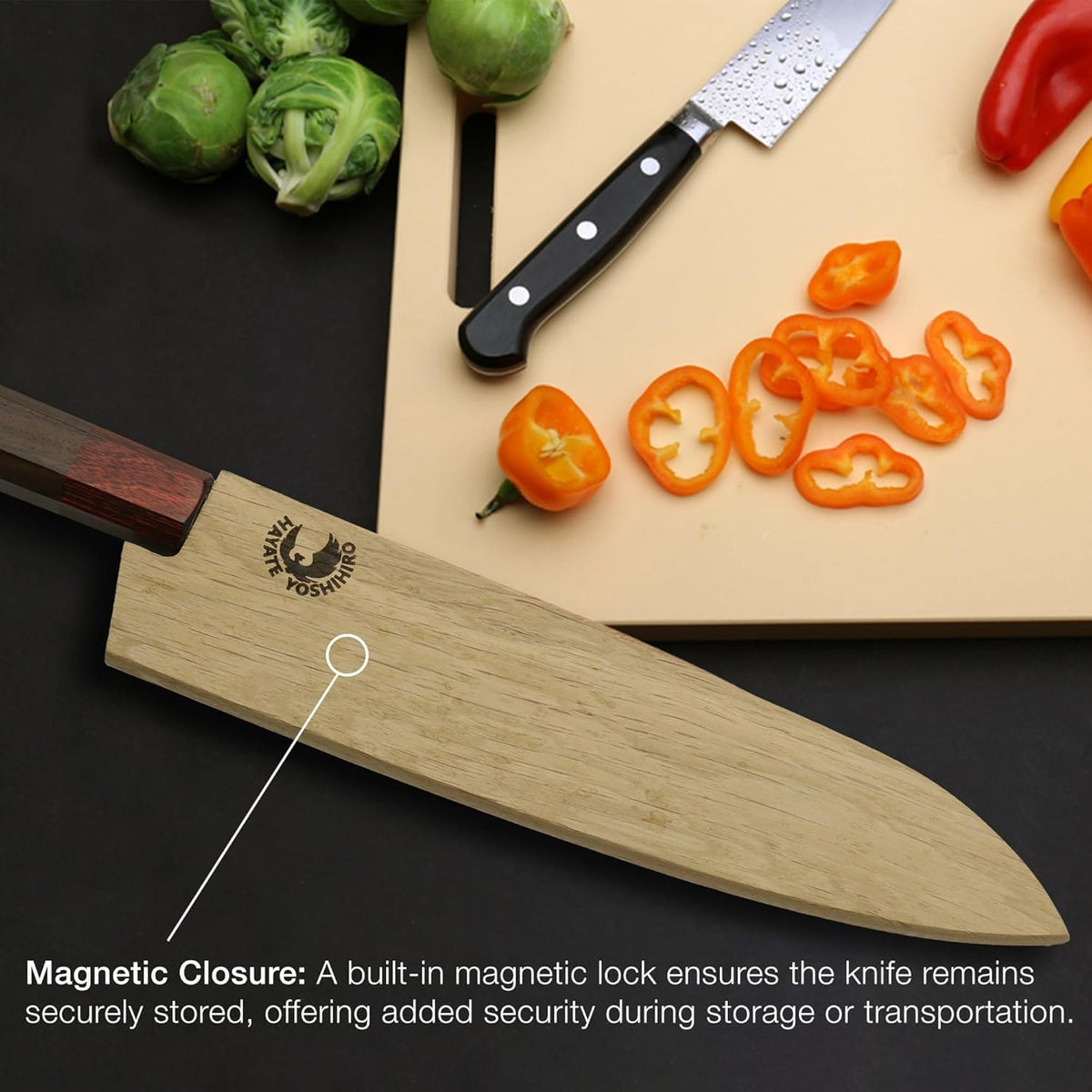 Yoshihiro Magnetic Oak Wood Saya Cover Blade Protector for Gyuto Knife 8.25 IN (210mm)