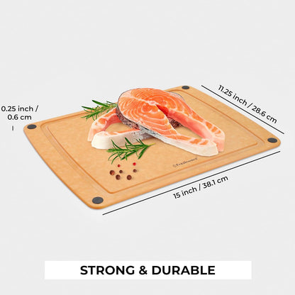 Wood Cutting Boards for Kitchen, Dishwasher Safe, Medium 12" x 9" and Large, 15" x 11.25", Set of 2, Natural