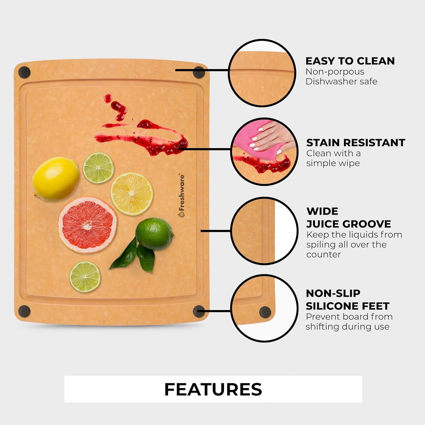 Wood Cutting Boards for Kitchen, Dishwasher Safe, Medium 12" x 9" and Large, 15" x 11.25", Set of 2, Natural