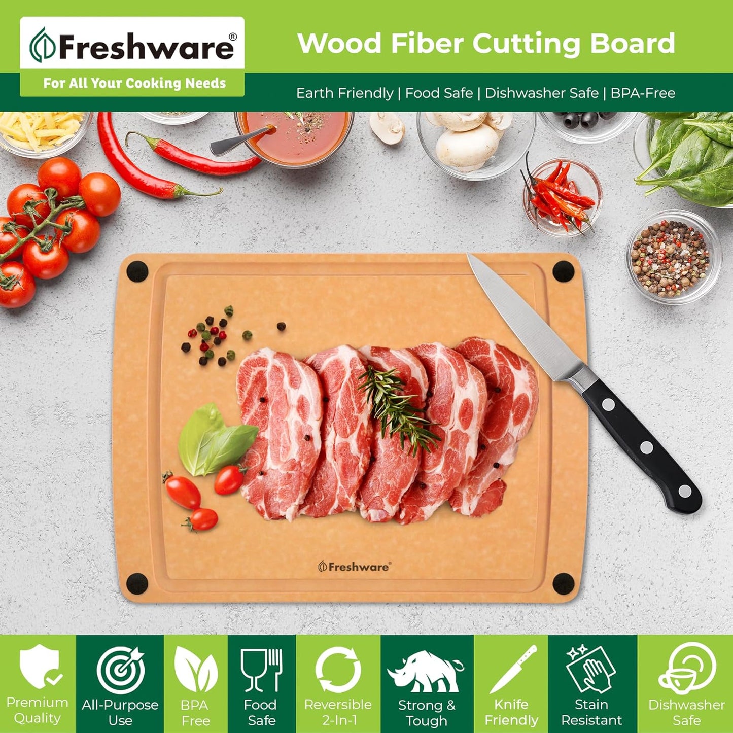 Wood Cutting Boards for Kitchen, Dishwasher Safe, Medium 12" x 9" and Large, 15" x 11.25", Set of 2, Natural