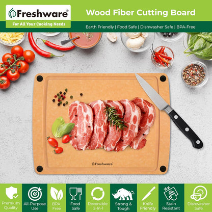 Wood Cutting Boards for Kitchen, Dishwasher Safe, Medium 12" x 9" and Large, 15" x 11.25", Set of 2, Natural