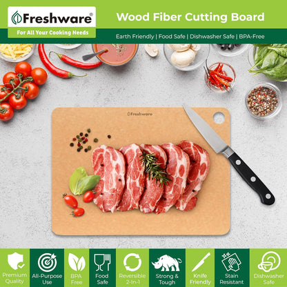 Wood Cutting Boards for Kitchen, Dishwasher Safe, Medium 12" x 9" and Large, 15" x 11.25", Set of 2, Natural