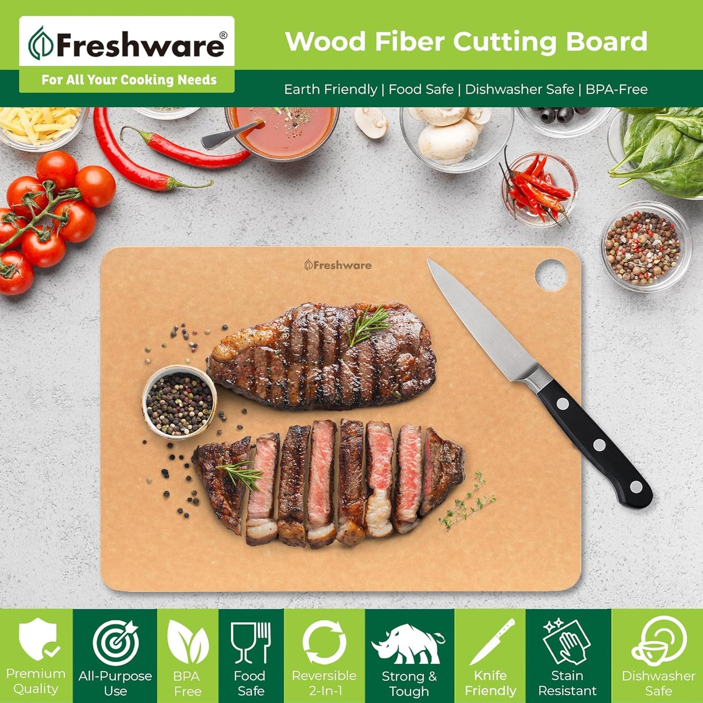 Wood Cutting Boards for Kitchen, Dishwasher Safe, Medium 12" x 9" and Large, 15" x 11.25", Set of 2, Natural