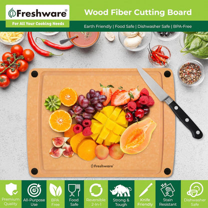 Wood Cutting Boards for Kitchen, Dishwasher Safe, Medium 12" x 9" and Large, 15" x 11.25", Set of 2, Natural