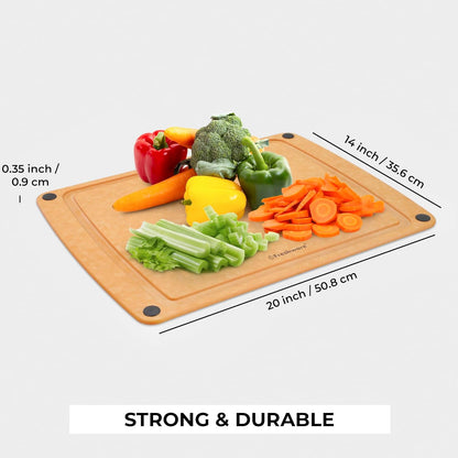 Wood Cutting Boards for Kitchen, Dishwasher Safe, Medium 12" x 9" and Large, 15" x 11.25", Set of 2, Natural