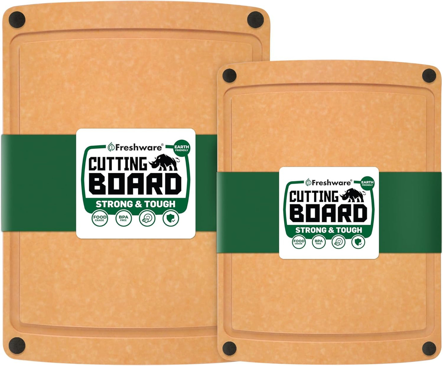 Wood Cutting Boards for Kitchen, Dishwasher Safe, Medium 12" x 9" and Large, 15" x 11.25", Set of 2, Natural