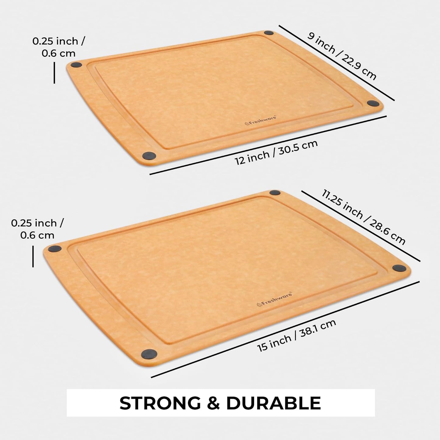Wood Cutting Boards for Kitchen, Dishwasher Safe, Medium 12" x 9" and Large, 15" x 11.25", Set of 2, Natural