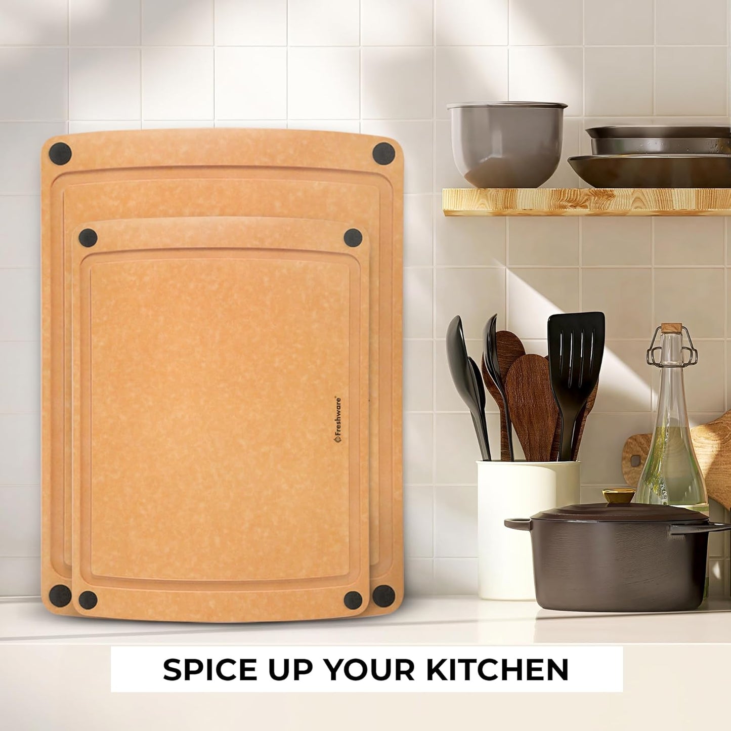 Wood Cutting Boards for Kitchen, Dishwasher Safe, Medium 12" x 9" and Large, 15" x 11.25", Set of 2, Natural