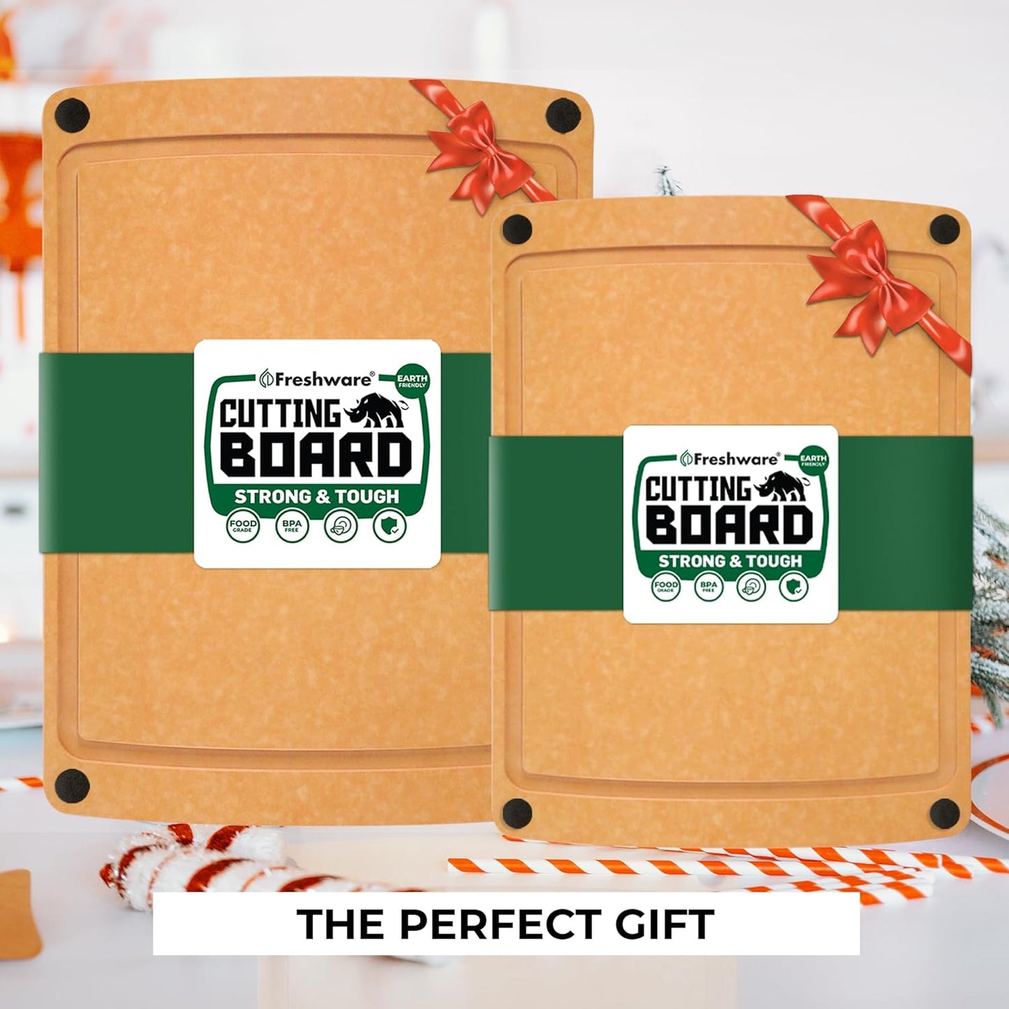 Wood Cutting Boards for Kitchen, Dishwasher Safe, Medium 12" x 9" and Large, 15" x 11.25", Set of 2, Natural