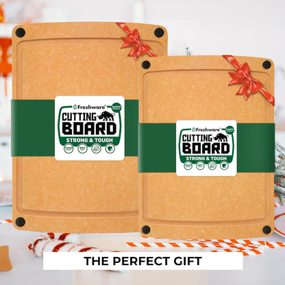 Wood Cutting Boards for Kitchen, Dishwasher Safe, Medium 12" x 9" and Large, 15" x 11.25", Set of 2, Natural