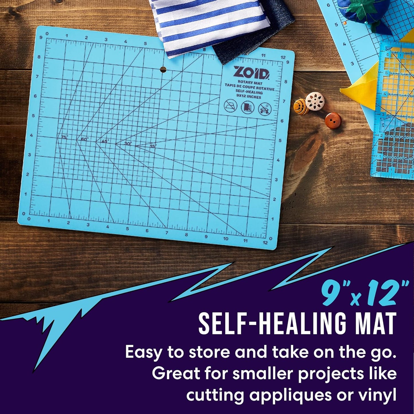 9" x 12" Self-Healing Cutting Mat, PVC Grid Mat, Crafting and Sewing Mat for Multiple Projects, Arts and Crafts, Silhouette Cutting, Cyan/Purple BP