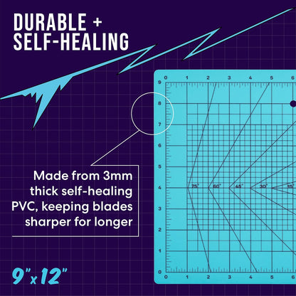 9" x 12" Self-Healing Cutting Mat, PVC Grid Mat, Crafting and Sewing Mat for Multiple Projects, Arts and Crafts, Silhouette Cutting, Cyan/Purple BP