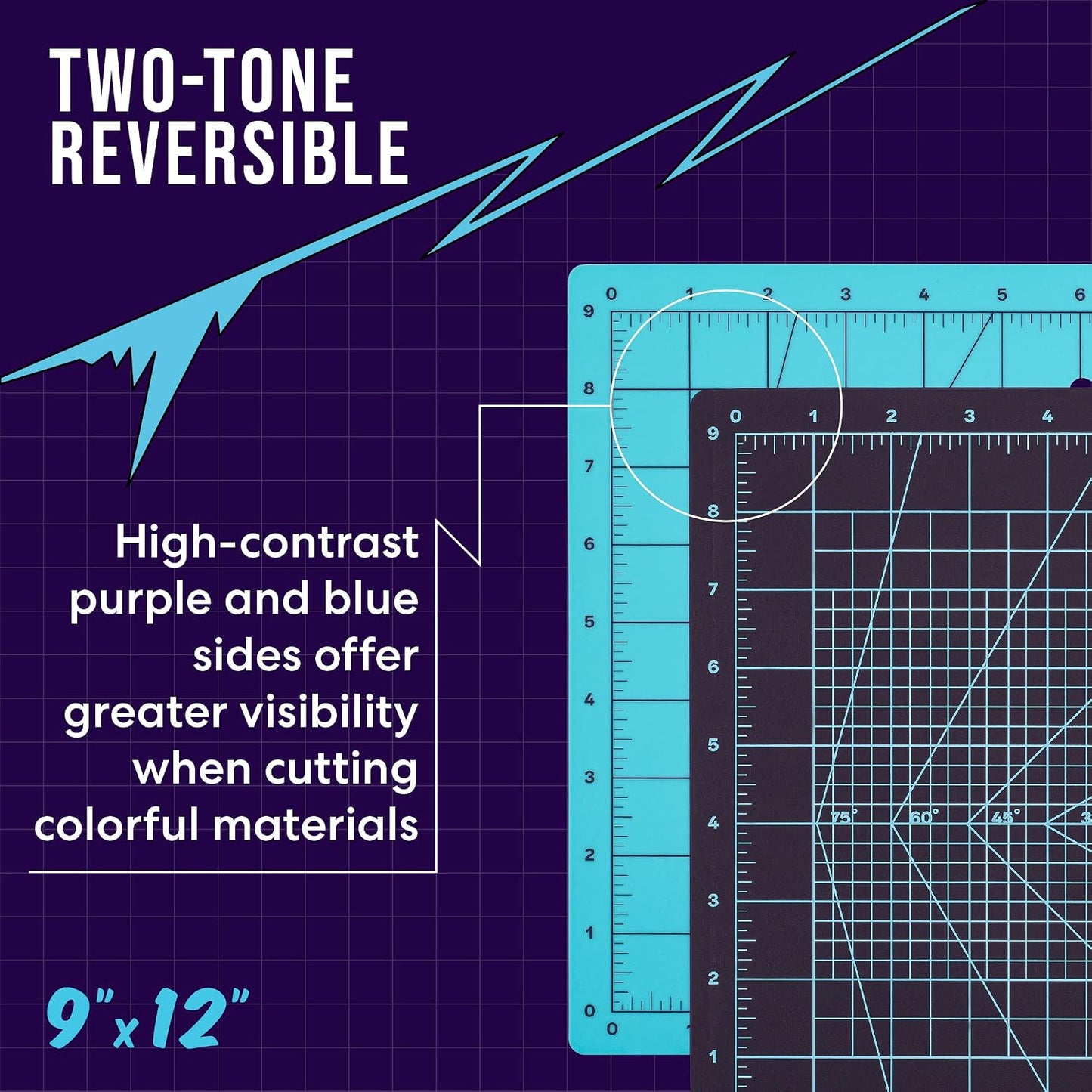 9" x 12" Self-Healing Cutting Mat, PVC Grid Mat, Crafting and Sewing Mat for Multiple Projects, Arts and Crafts, Silhouette Cutting, Cyan/Purple BP