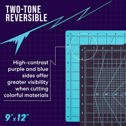 9" x 12" Self-Healing Cutting Mat, PVC Grid Mat, Crafting and Sewing Mat for Multiple Projects, Arts and Crafts, Silhouette Cutting, Cyan/Purple BP
