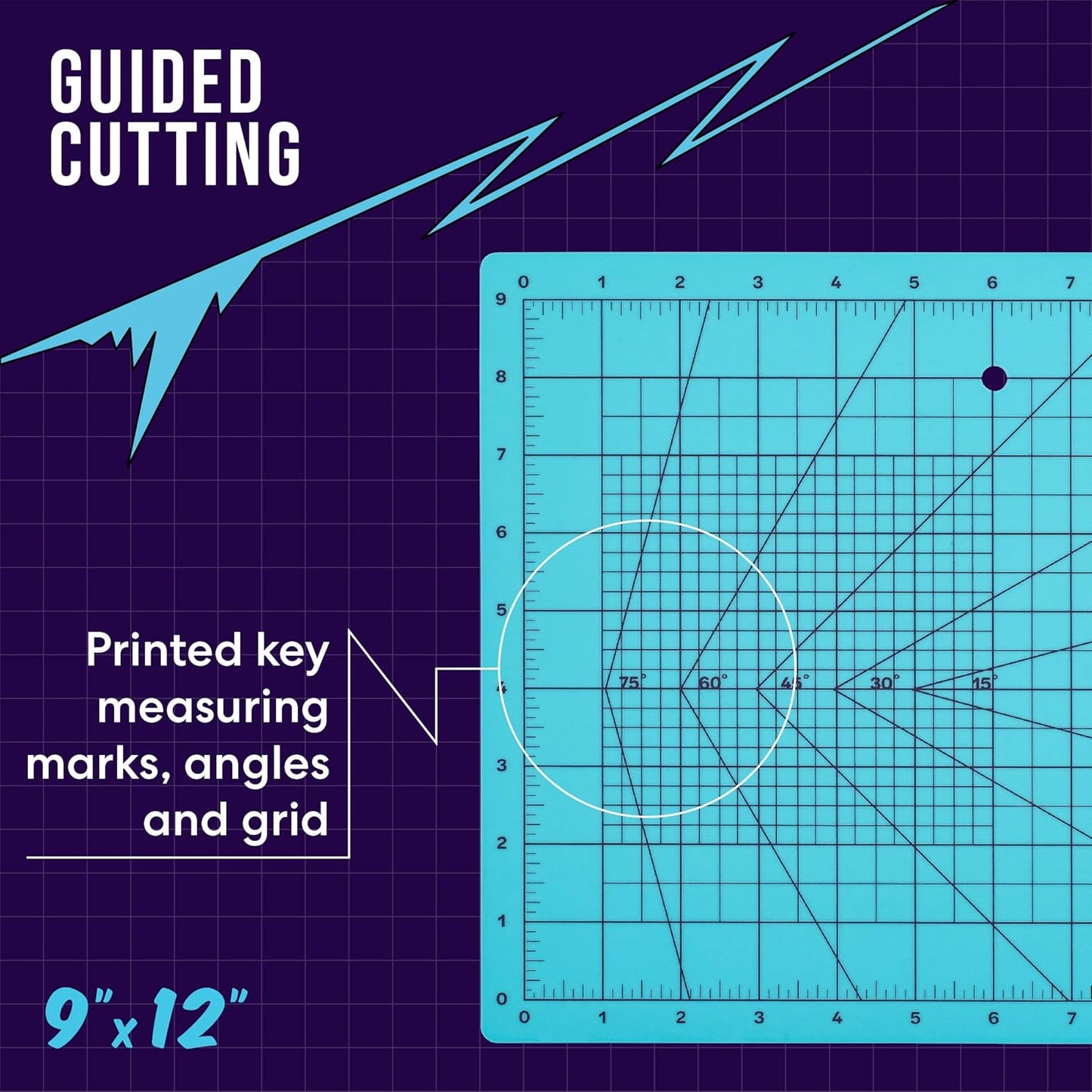 9" x 12" Self-Healing Cutting Mat, PVC Grid Mat, Crafting and Sewing Mat for Multiple Projects, Arts and Crafts, Silhouette Cutting, Cyan/Purple BP