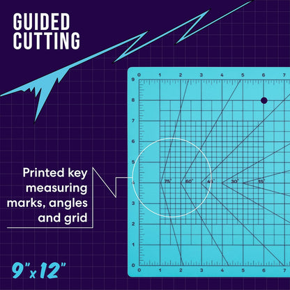 9" x 12" Self-Healing Cutting Mat, PVC Grid Mat, Crafting and Sewing Mat for Multiple Projects, Arts and Crafts, Silhouette Cutting, Cyan/Purple BP