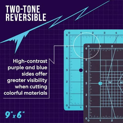 9" x 12" Self-Healing Cutting Mat, PVC Grid Mat, Crafting and Sewing Mat for Multiple Projects, Arts and Crafts, Silhouette Cutting, Cyan/Purple BP