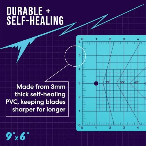 9" x 12" Self-Healing Cutting Mat, PVC Grid Mat, Crafting and Sewing Mat for Multiple Projects, Arts and Crafts, Silhouette Cutting, Cyan/Purple BP