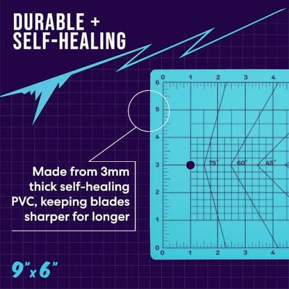 9" x 12" Self-Healing Cutting Mat, PVC Grid Mat, Crafting and Sewing Mat for Multiple Projects, Arts and Crafts, Silhouette Cutting, Cyan/Purple BP