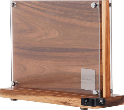 Acacia Wood Magnetic Knife Block with Double Sided Acrylic Shield, Freestanding Countertop Knife Holder Without Knives, Holds 10-12 Knives, Space Saving Kitchen Organizer