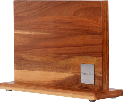 Acacia Wood Magnetic Knife Block with Double Sided Acrylic Shield, Freestanding Countertop Knife Holder Without Knives, Holds 10-12 Knives, Space Saving Kitchen Organizer