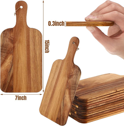 12 Packs Acacia Wooden Cutting Board Set with Handles Large 15 x 7 Inch Kitchen Serving Plain Chopping Board Bulk Gifts for Christmas Vegetables Meat Pizza Cheese Fruit Bread