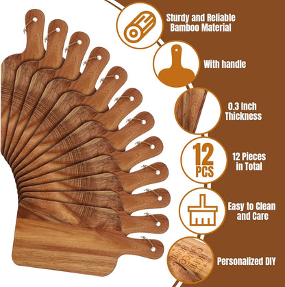 12 Packs Acacia Wooden Cutting Board Set with Handles Large 15 x 7 Inch Kitchen Serving Plain Chopping Board Bulk Gifts for Christmas Vegetables Meat Pizza Cheese Fruit Bread