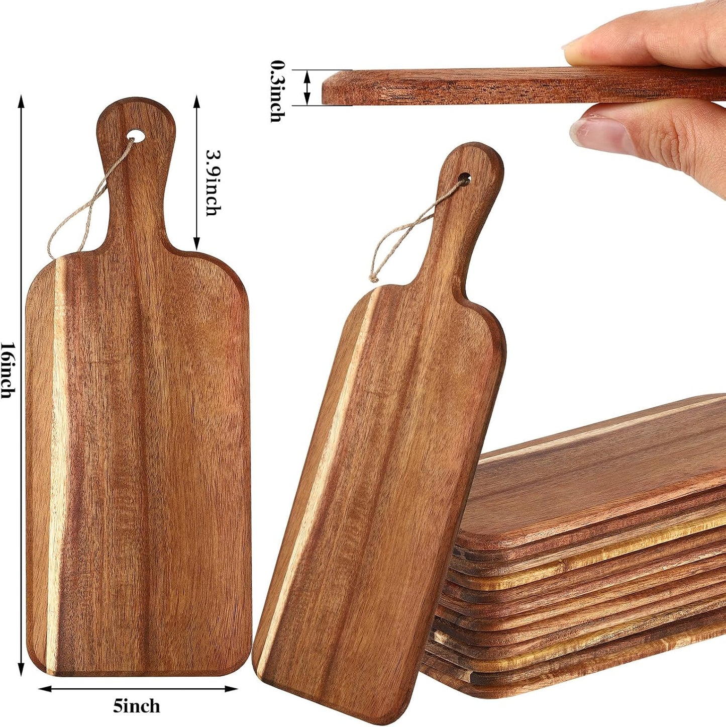 12 Packs Acacia Wooden Cutting Board Set with Handles Large 15 x 7 Inch Kitchen Serving Plain Chopping Board Bulk Gifts for Christmas Vegetables Meat Pizza Cheese Fruit Bread