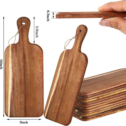 12 Packs Acacia Wooden Cutting Board Set with Handles Large 15 x 7 Inch Kitchen Serving Plain Chopping Board Bulk Gifts for Christmas Vegetables Meat Pizza Cheese Fruit Bread