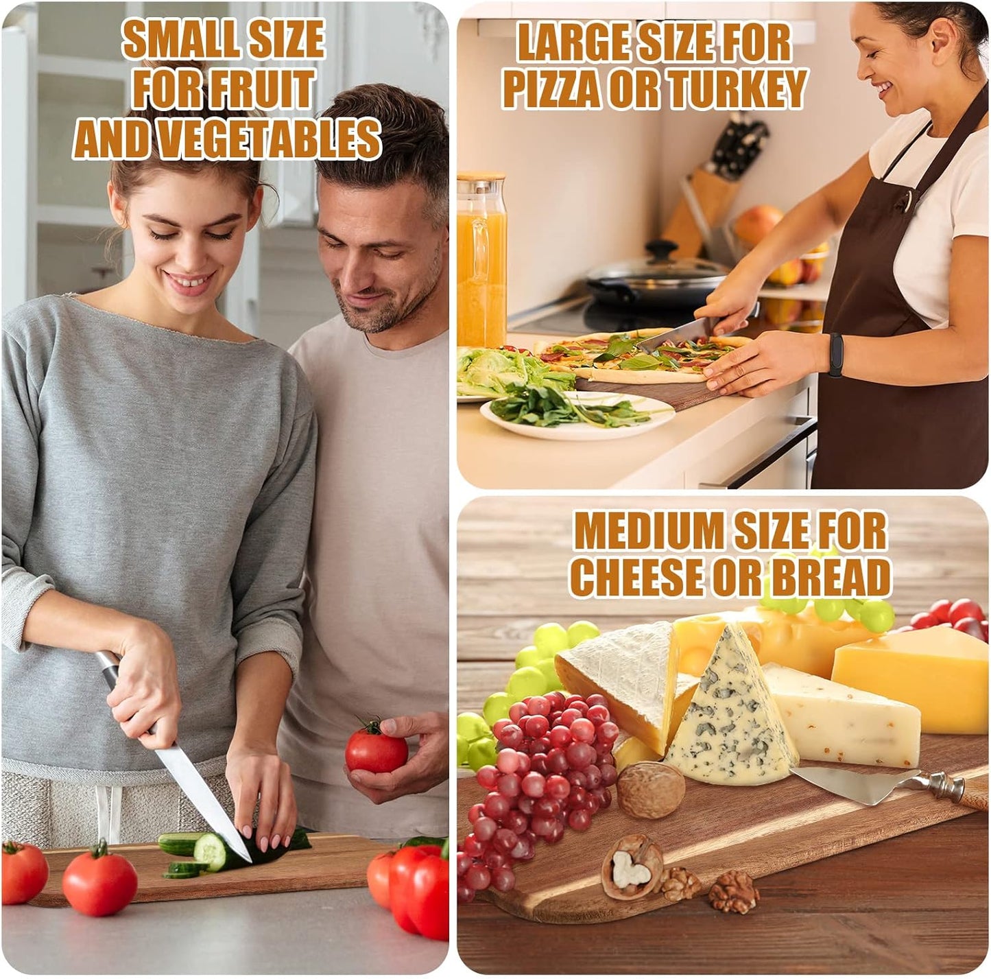 12 Packs Acacia Wooden Cutting Board Set with Handles Large 15 x 7 Inch Kitchen Serving Plain Chopping Board Bulk Gifts for Christmas Vegetables Meat Pizza Cheese Fruit Bread