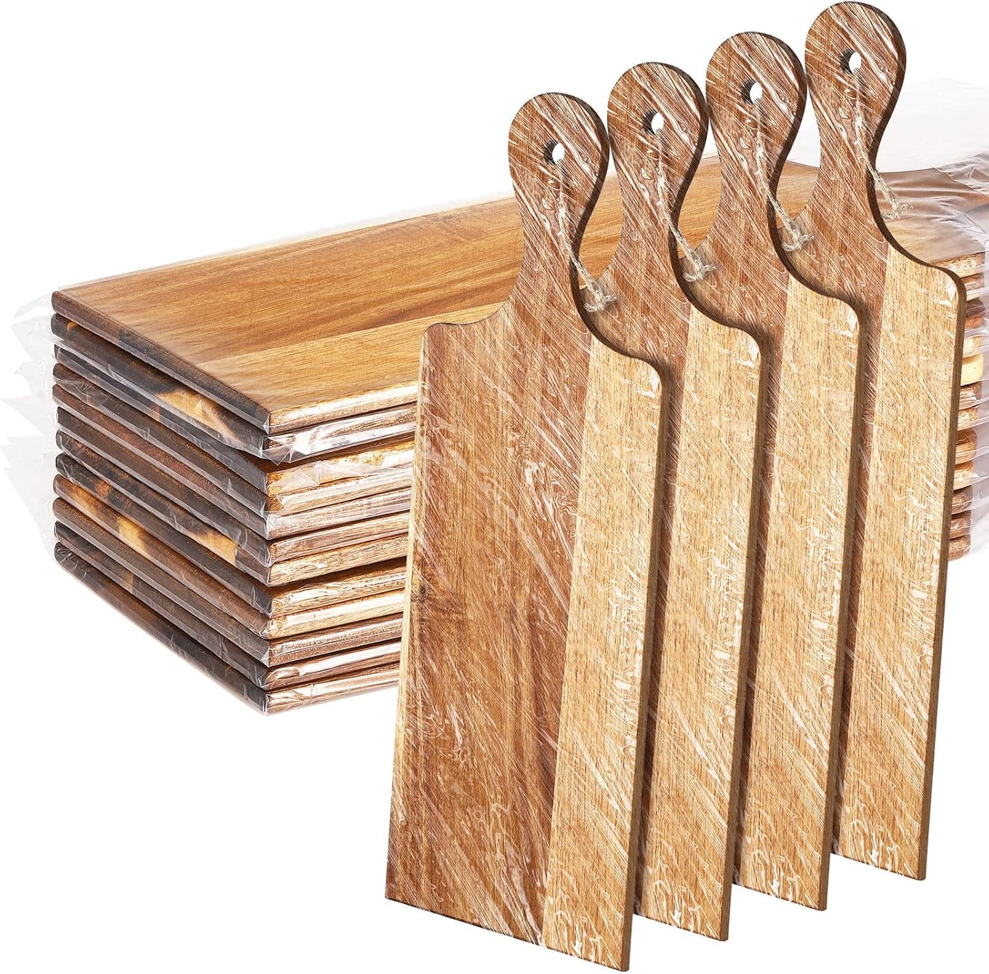 12 Packs Acacia Wooden Cutting Board Set with Handles Large 15 x 7 Inch Kitchen Serving Plain Chopping Board Bulk Gifts for Christmas Vegetables Meat Pizza Cheese Fruit Bread